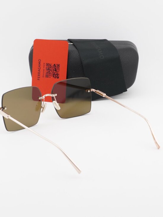 Salvatore Ferragamo SF311S 780 Square Rimless Sunglasses - Gold / Brown main image 6